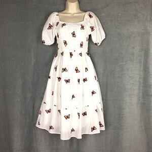 New Kindred Anthropolgie White Embroidery Butterfly Midi Dress Babydoll Womens S